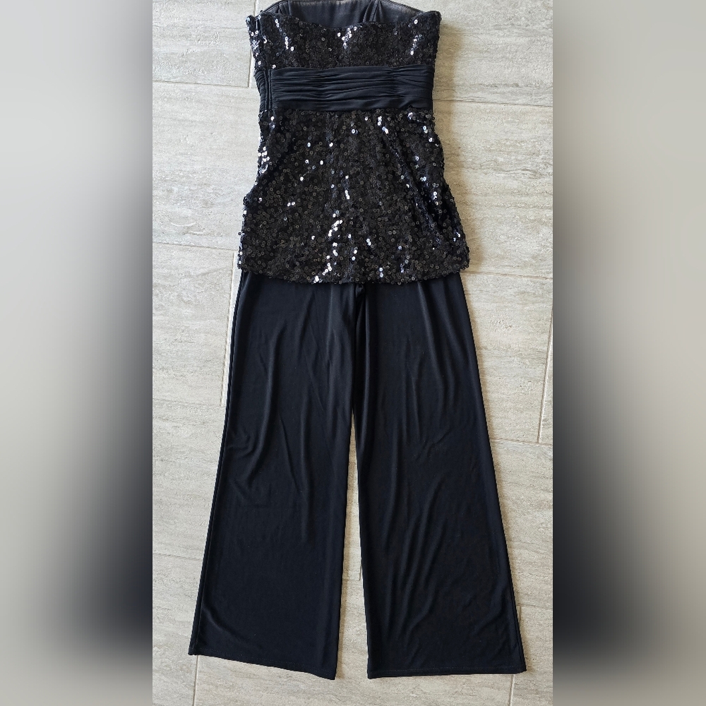 WHBM Elegant Black Sequin Jumpsuit With Wide Leg Size 0 - Picture 3 of 9
